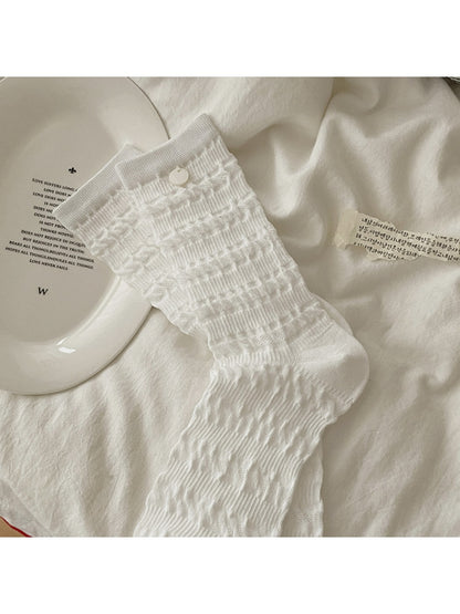 Rufia - Solid Button Decor Crew Socks