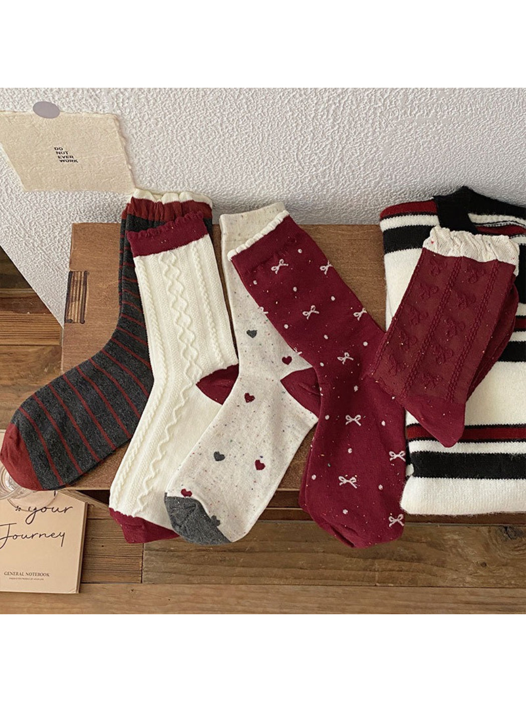 Rufia - Burgundy Bow Crew Socks product image 2