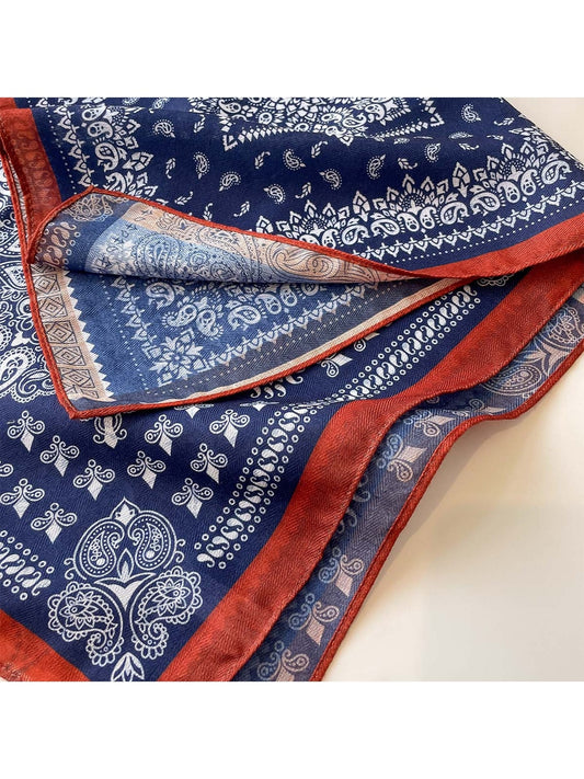Scarvii - Vintage Colorblock Paisley Printed Square Scarf