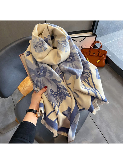 Scarvii - Oversized Floral Contrast Border Long Scarf