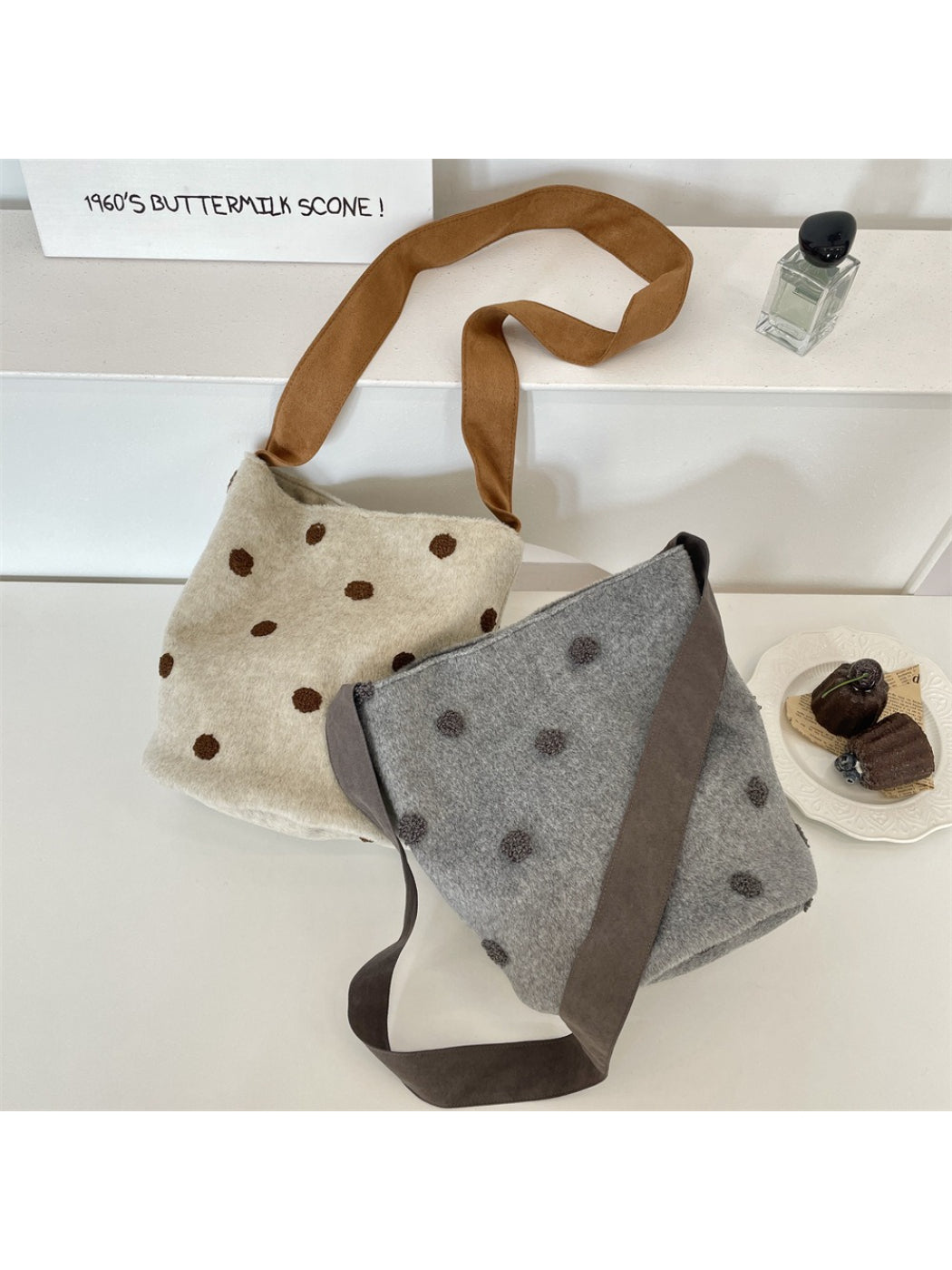 Cosbai - Polka Dot Soft Shoulder Bag