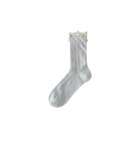 Rufia - Soft Ribbed Lace Cuff Crew Socks product image 3