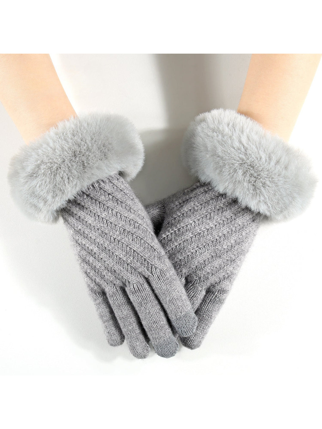 Gloving - Faux Fur Cuff Knit Winter Gloves