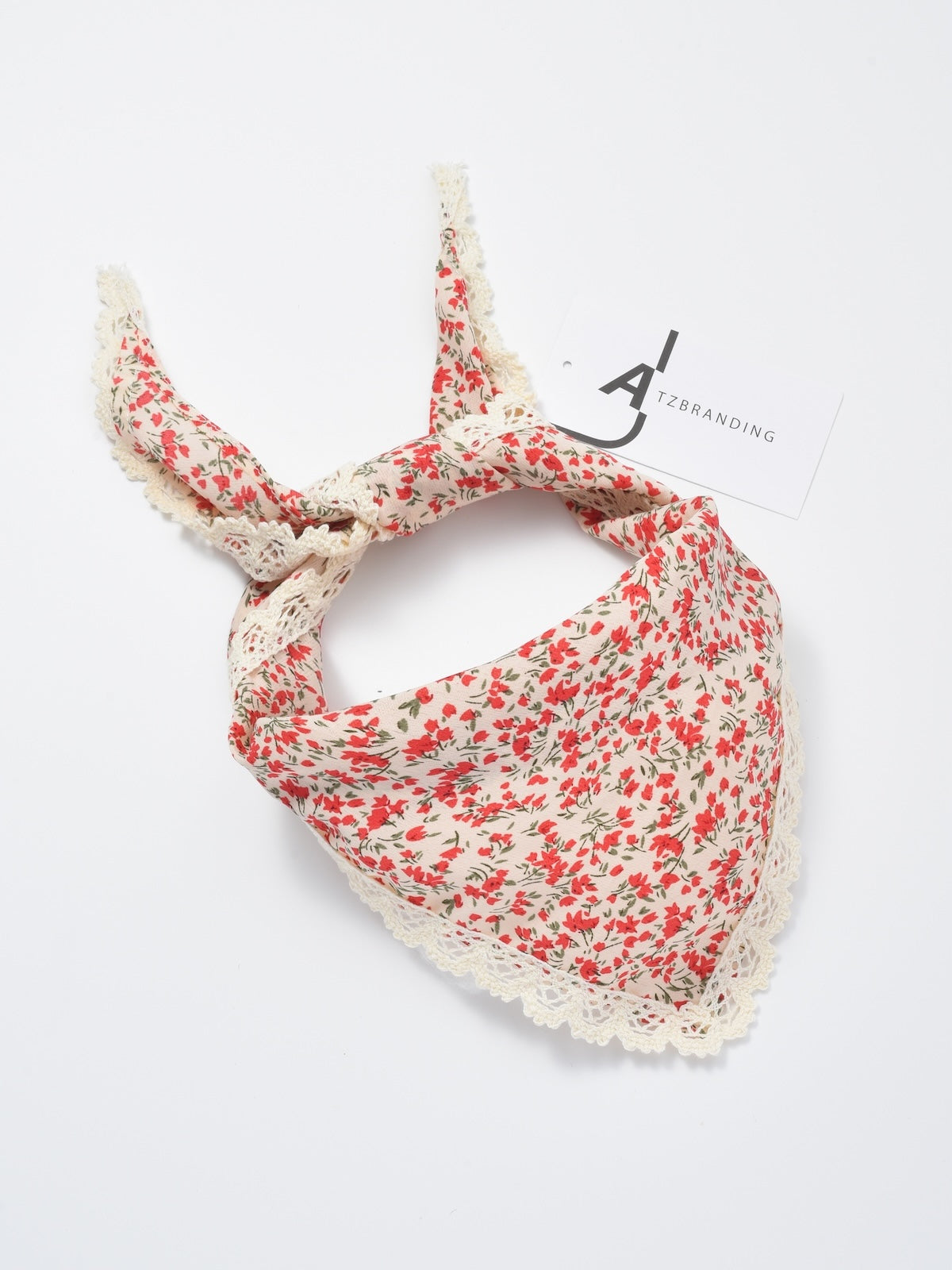 Scarvii - Ditsy Floral Lace Trim Triangle Scarf