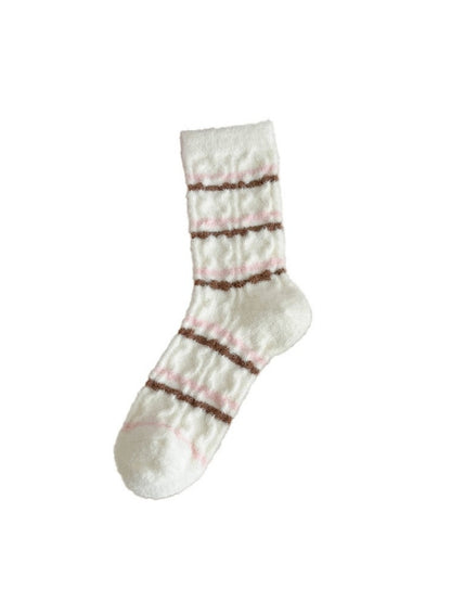 Rufia - Cute Soft Thick Winter Socks - Pink & White