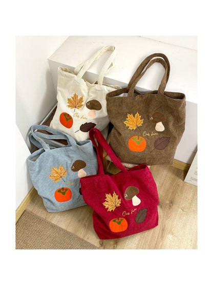 Cosbai – Embroidered Corduroy Tote Bag