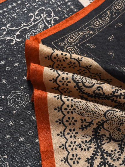 Scarvii - Navy Blue Boho Floral Printed Scarf