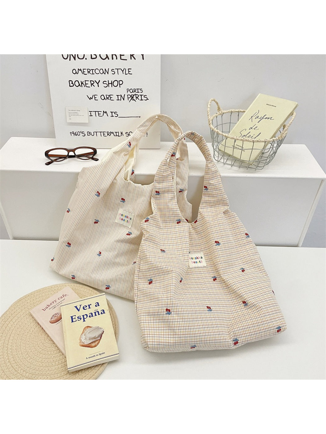 Cosbai Soft Check Everyday Shoulder Tote Bag displayed on a white background