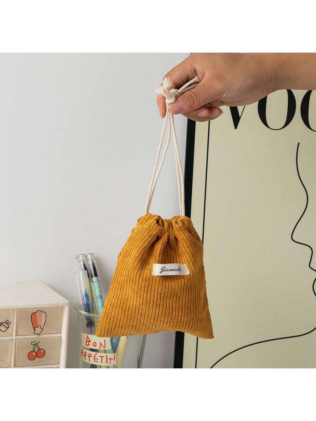 Cosbai - Solid Color Drawstring Coin Pouch Bag