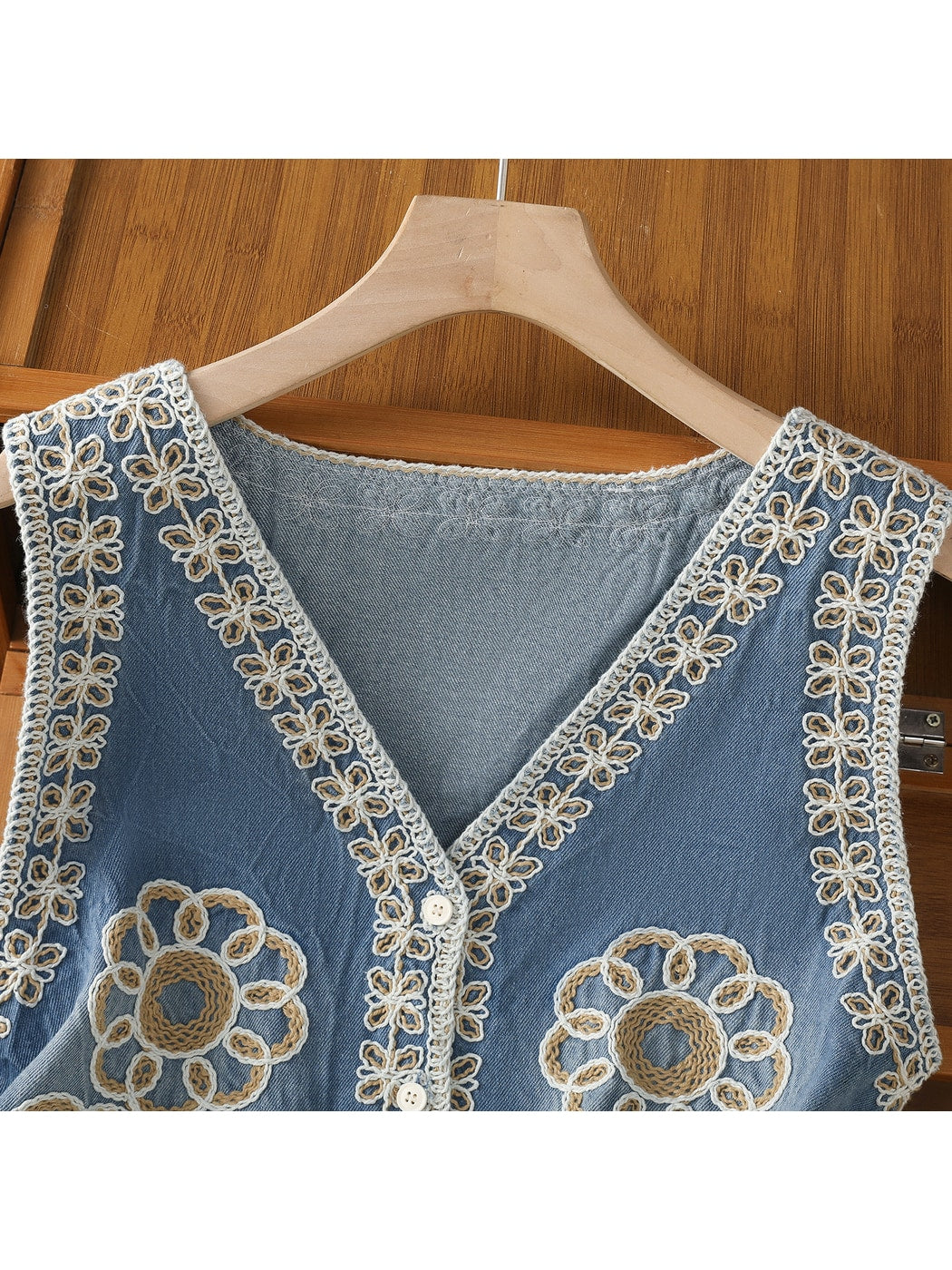 Crosa - Blue Floral Button Front V-Neck Vest Top