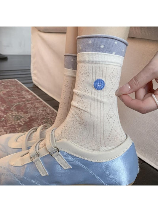 Rufia - Sweet Blue Print Ruffle Crew Socks