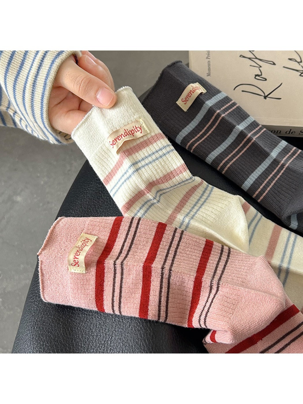 Rufia - Retro Stripe Letter Mid-Calf Socks