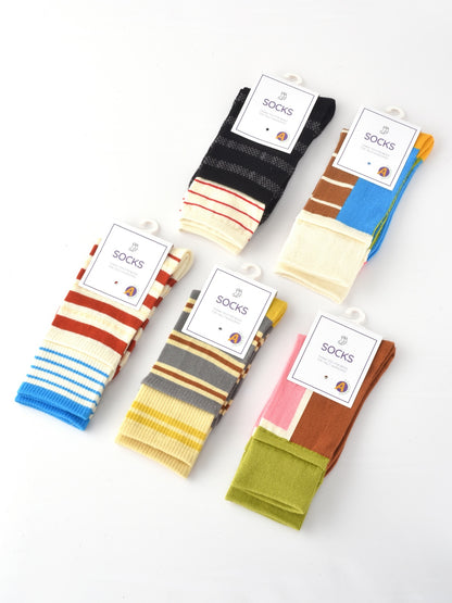 Rufia - Colorful Patchwork Stripe Mid-Calf Socks - Classic & Fresh
