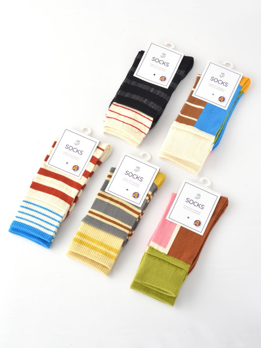 Rufia - Colorful Patchwork Stripe Mid-Calf Socks - Classic & Fresh