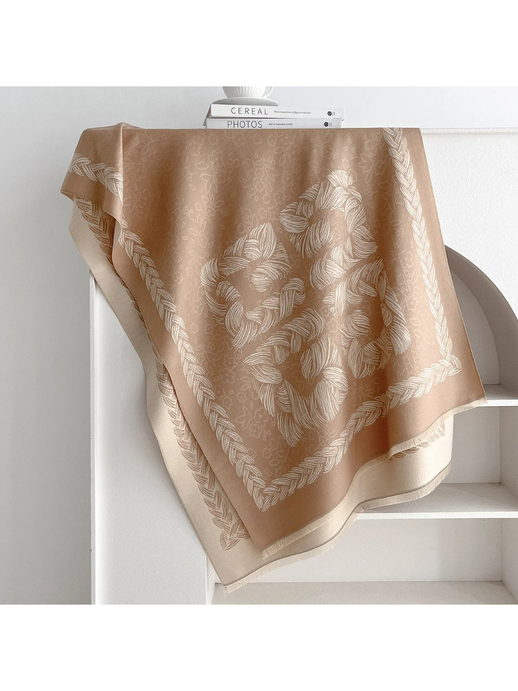 Scarvii - Floral Rope Print Fringe Scarf