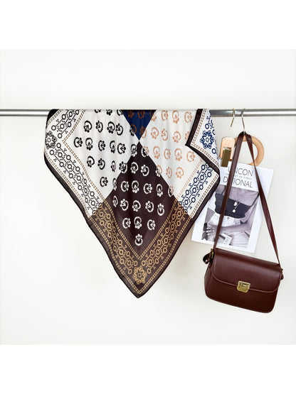 Scarvii - Retro Floral Print Colorblock Square Scarf