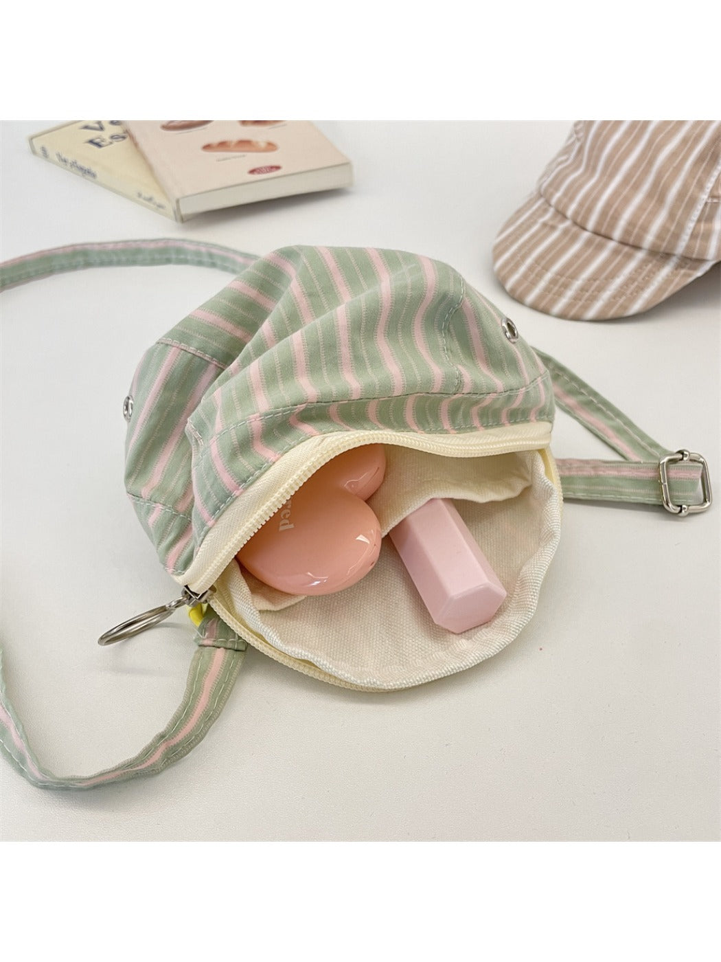 Cosbai – Retro Stripe Hat-Shaped Crossbody Bag