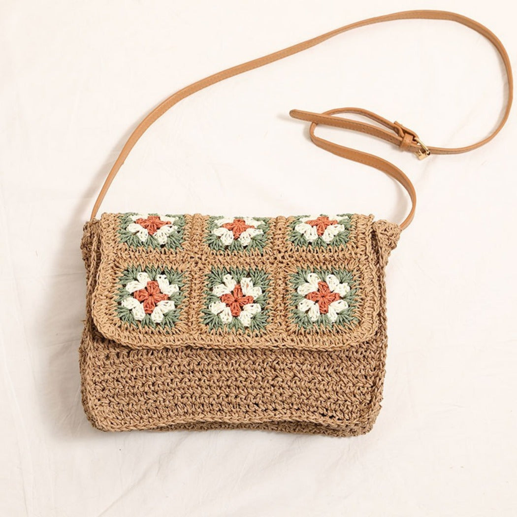 Cosbai - Boho Brown Floral Flip-Top Crossbody Bag