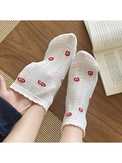 Rufia - Scalloped Cuff Patterned Casual Ankle Socks