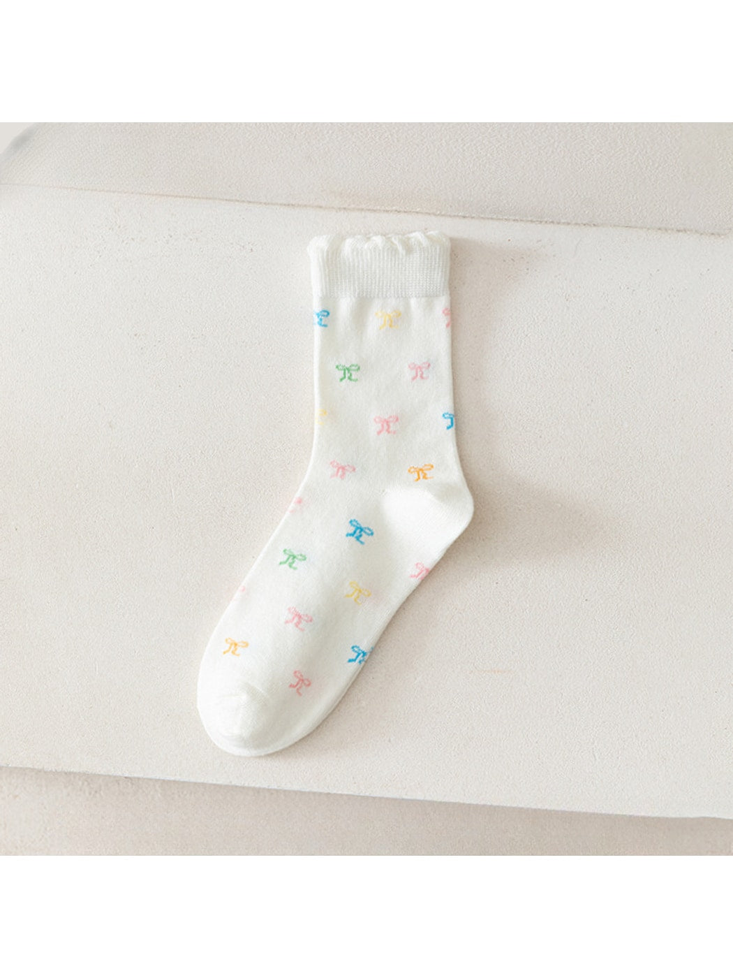 Rufia - Cute Pastel Print Scalloped Crew Socks