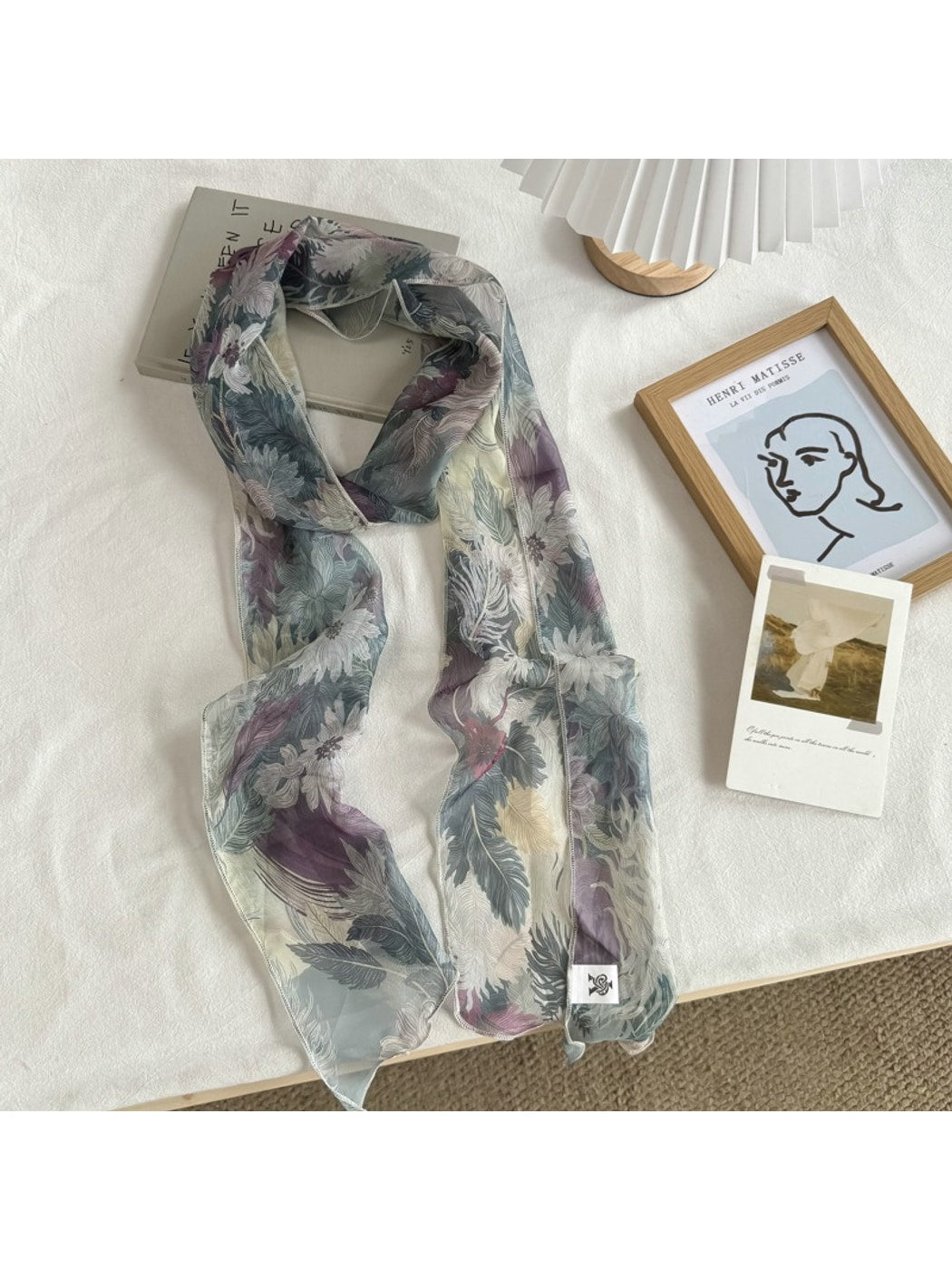 Scarvii - Semi Sheer Dyed Pattern Long Narrow Scarf