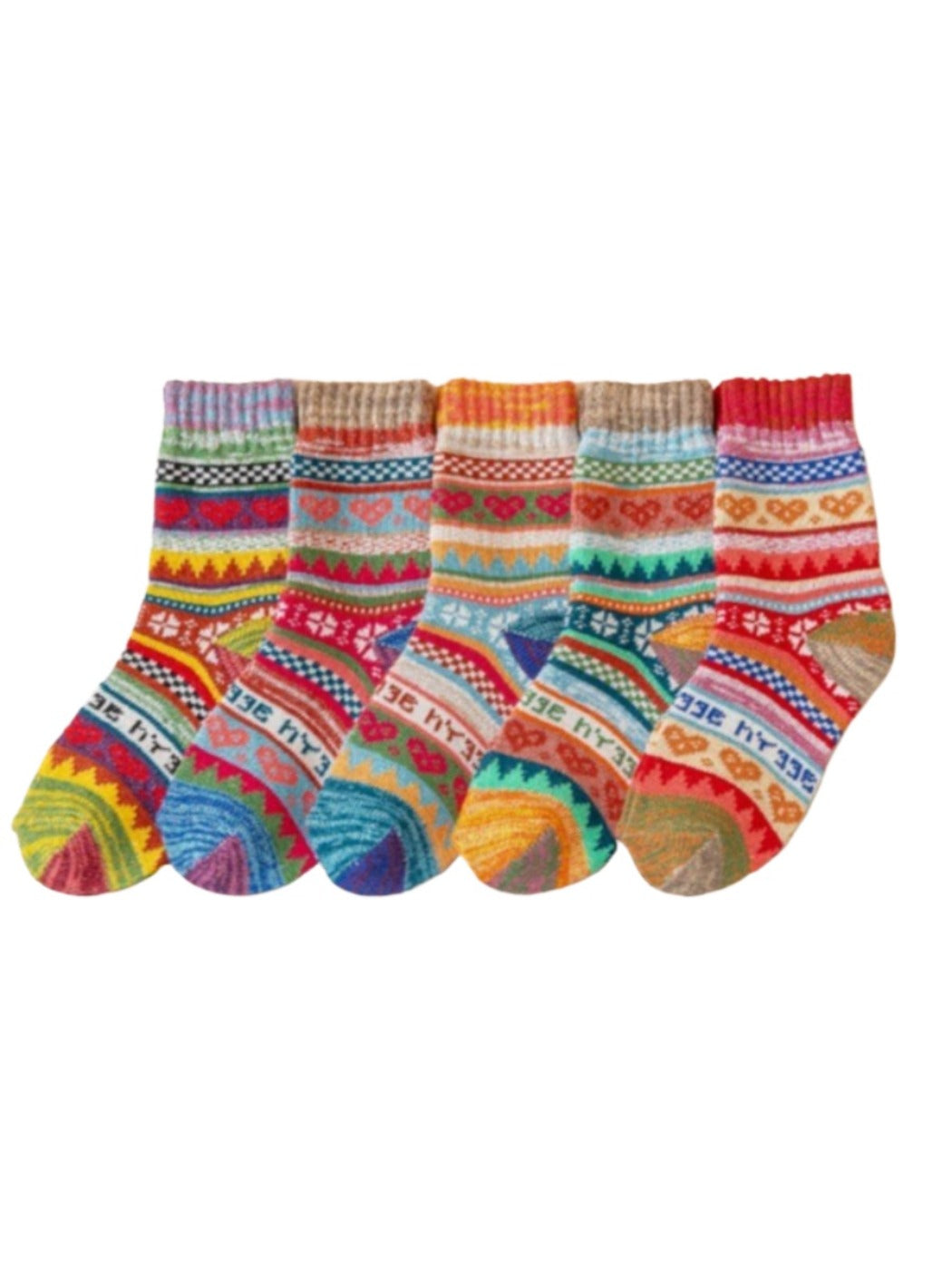 Rufia - Retro Color-Block Thick Warm Winter Socks - 5 Pairs/Pack