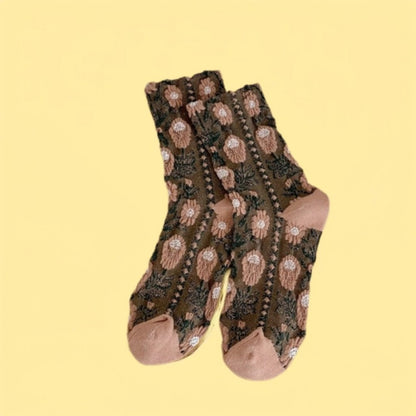 Rufia - Vintage Oil Painting Floral Relief Socks