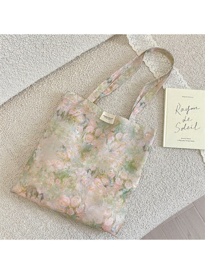 Cosbai blush floral shoulder tote bag with pink and white flower pattern on fabric