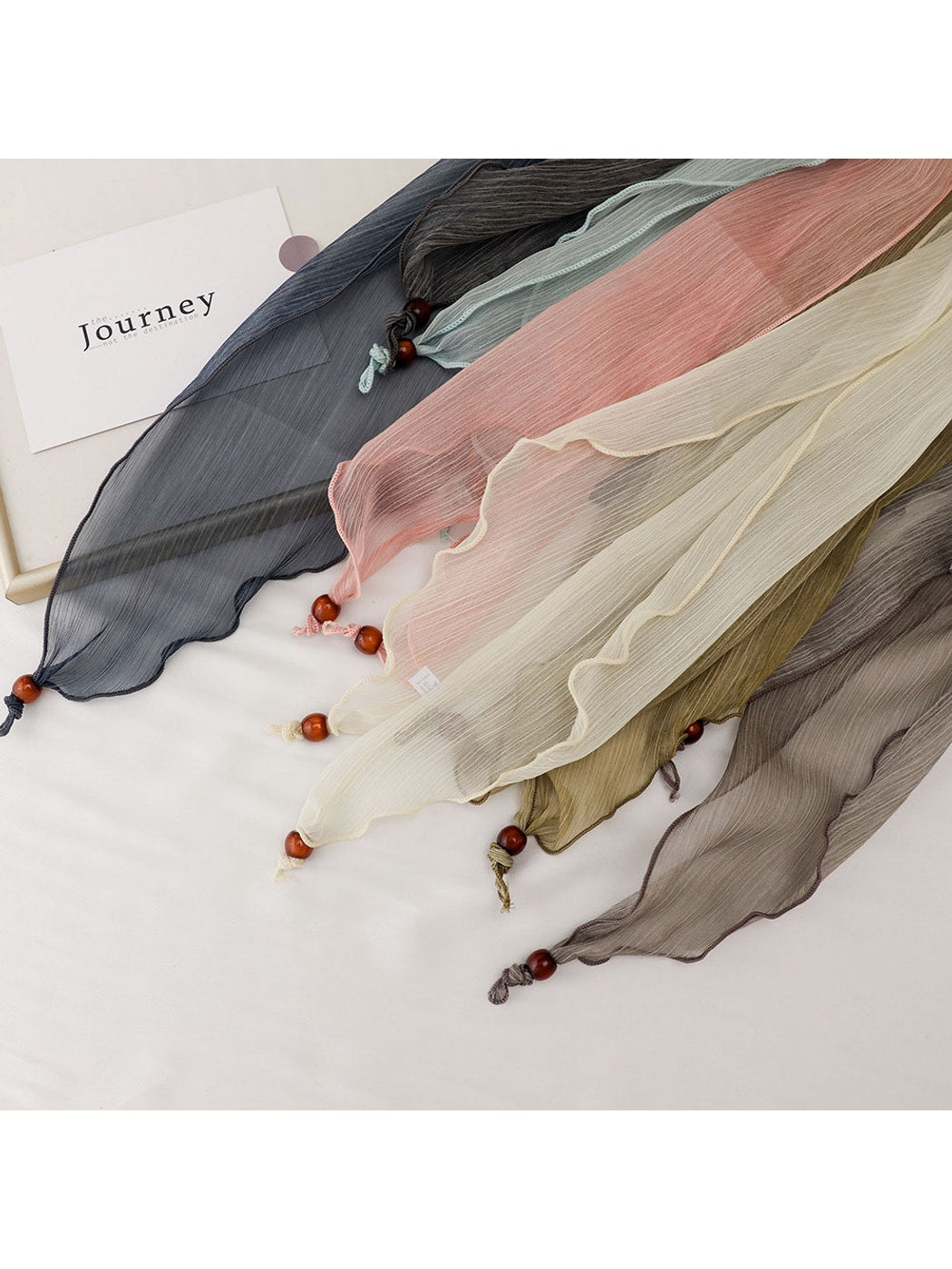 Scarvii - Solid Color Pleated Narrow Long Scarf