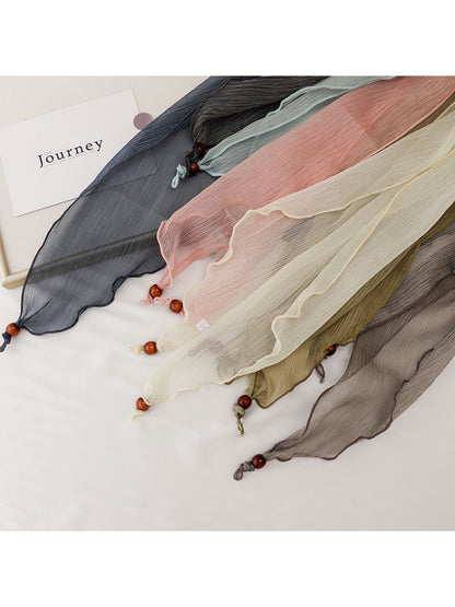 Scarvii - Solid Color Pleated Narrow Long Scarf