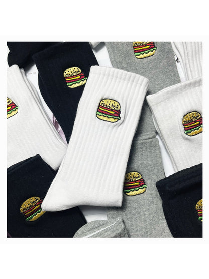 Rufia - Solid Base Burger Motif Crew Socks