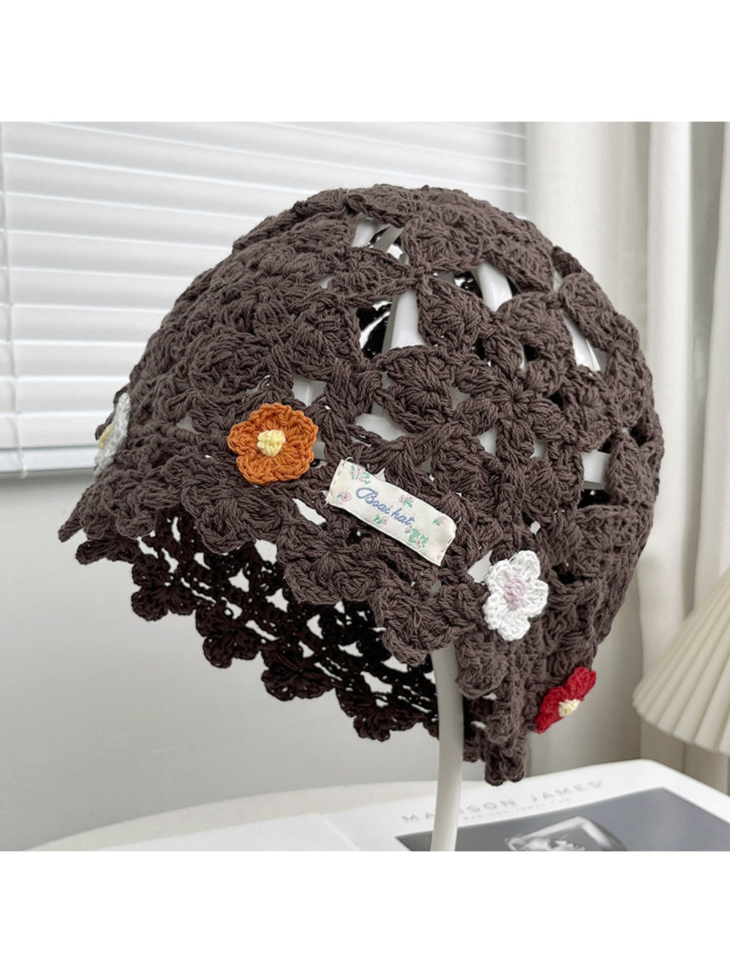 Haila - Openwork Round Crown Brimless Knit Beanie