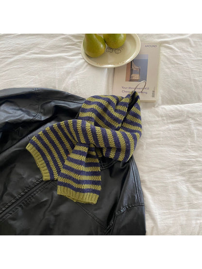 Scarvii - Striped Textured Knit Pull Through Scarf