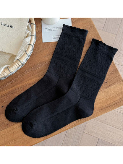 Rufia soft scallop knit socks in light gray color shown with scalloped edges