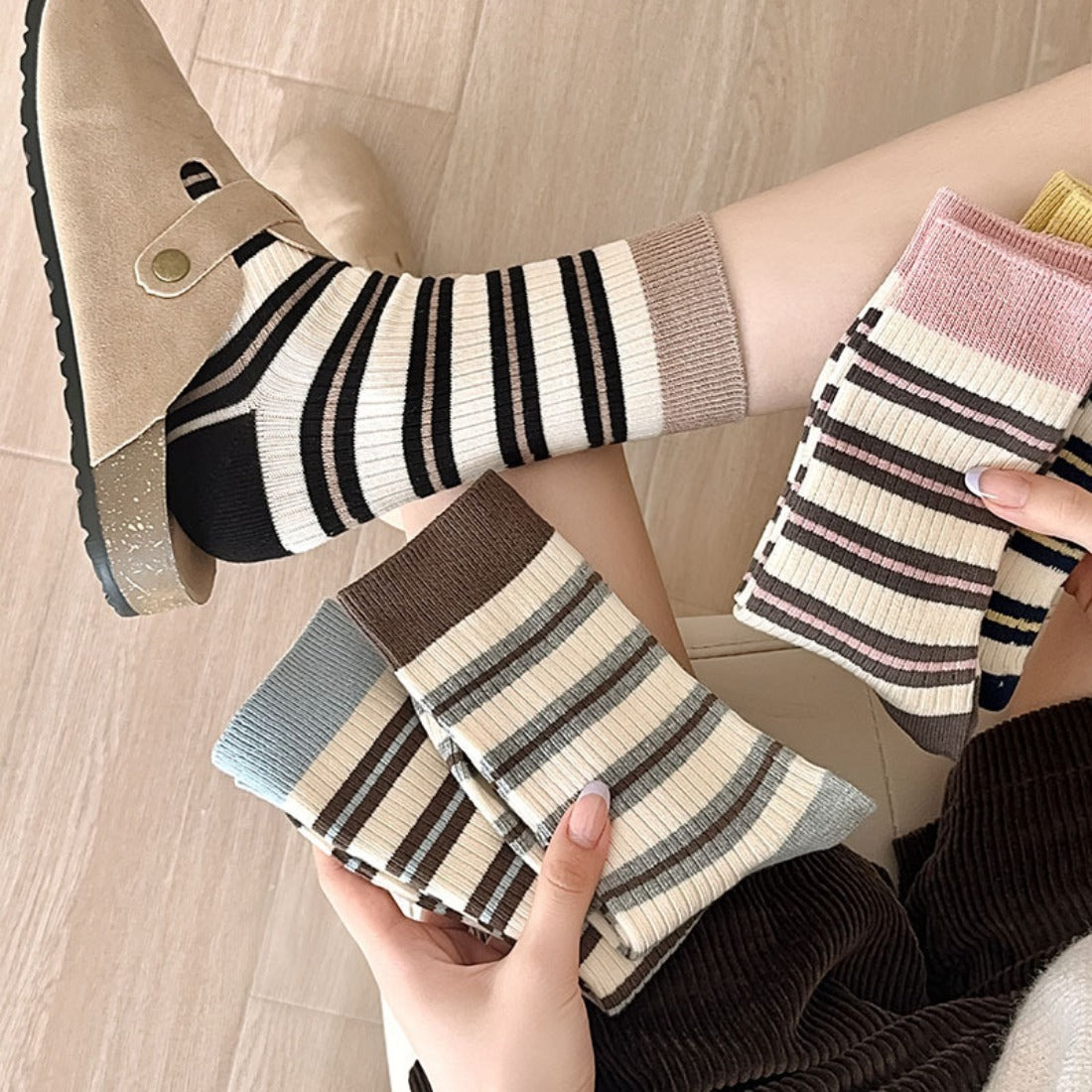 Rufia - Striped Women's Socks for Fall & Winter