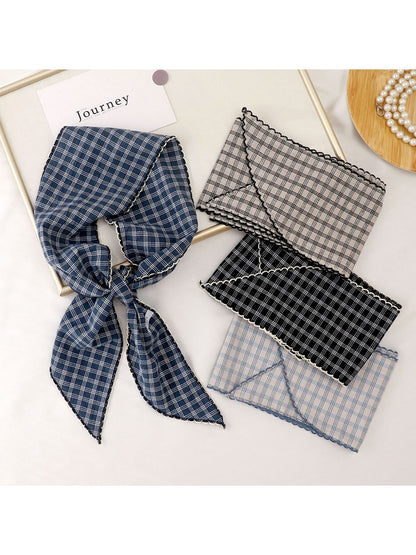 Scarvii - Checked Print Long Narrow Neck Scarf