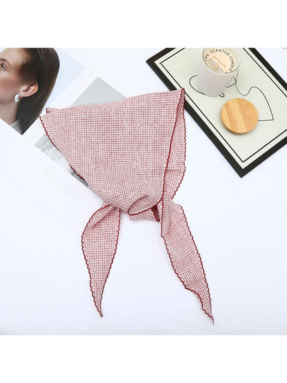 Scarvii - Gingham Triangle Head Scarf with Lettuce Edge