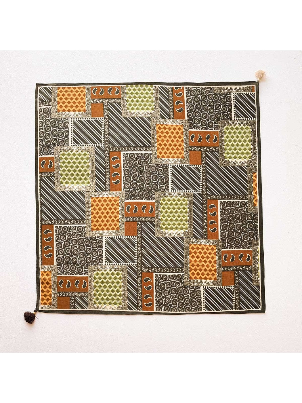Scarvii - Vintage Spliced Print Tassel Square Scarf