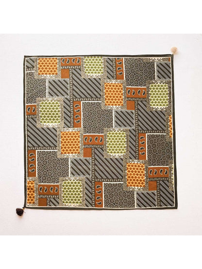 Scarvii - Vintage Spliced Print Tassel Square Scarf