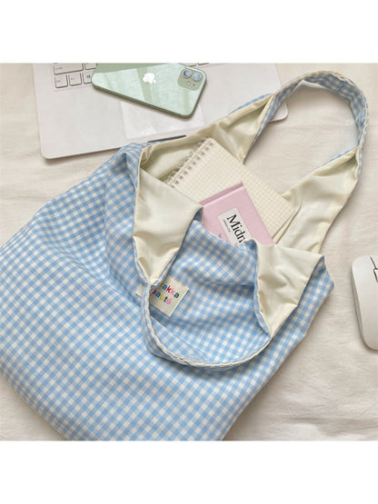 Cosbai check pattern slouchy tote bag folded slightly to show fabric texture