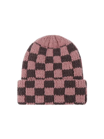 Haila - Checkerboard Knit Cuffed Beanie