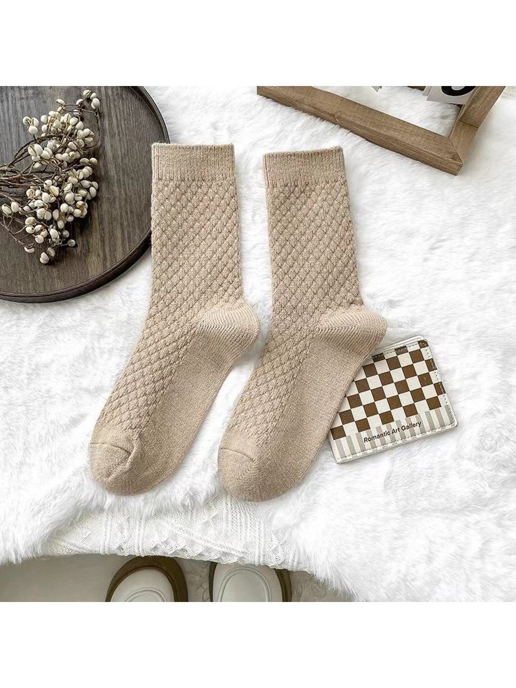 Rufia - Textured Solid Color Everyday Crew Socks