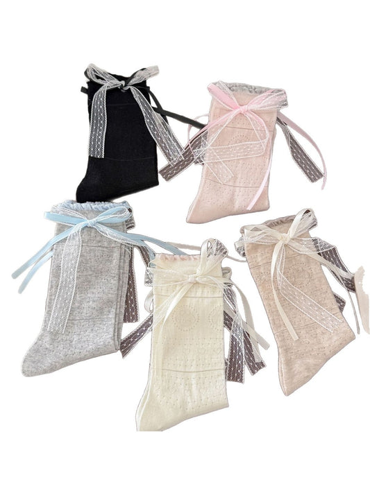 Rufia - Ribbon Bow Openwork Crew Socks