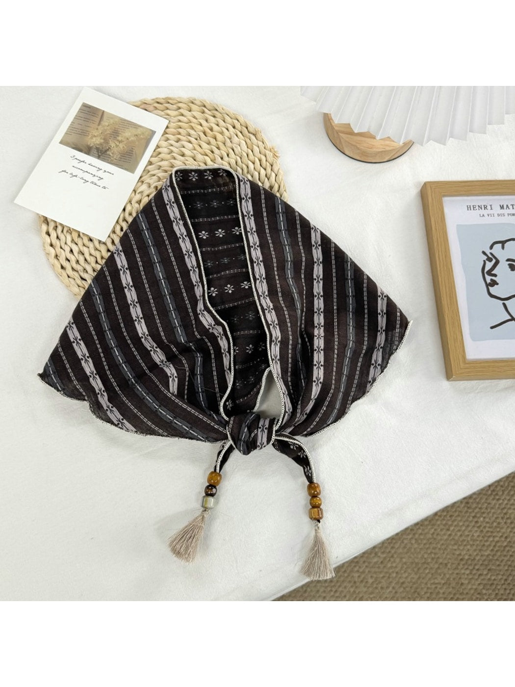 Scarvii - Beaded Tassel Accent Triangle Bandana