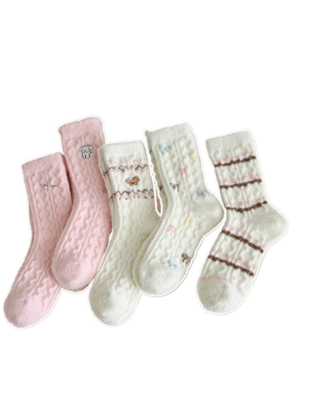 Rufia - Cute Soft Thick Winter Socks - Pink & White