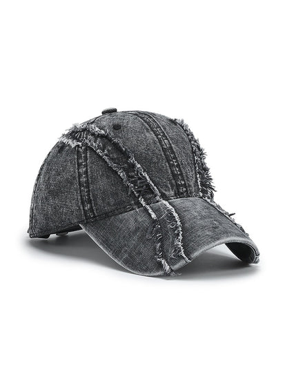 Haila - Washed Frayed Trim Curved Brim Baseball Cap
