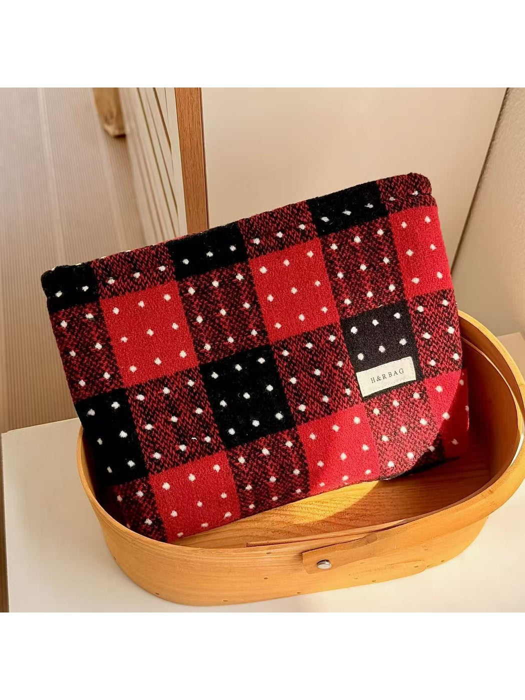 Cosbai - Plaid Polka Dots Handheld Women's Cosmetic Bag