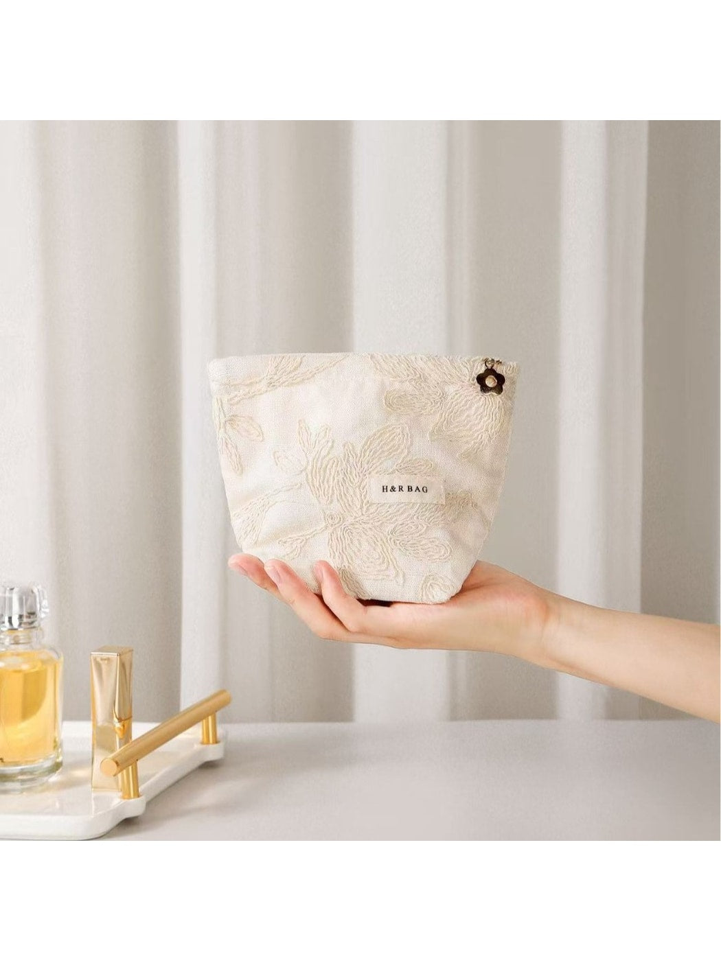 Cosbai - Floral Embossed Clutch Style Makeup Pouch