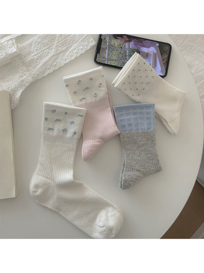 Rufia - Colorblock Style Cute Pattern Crew Socks