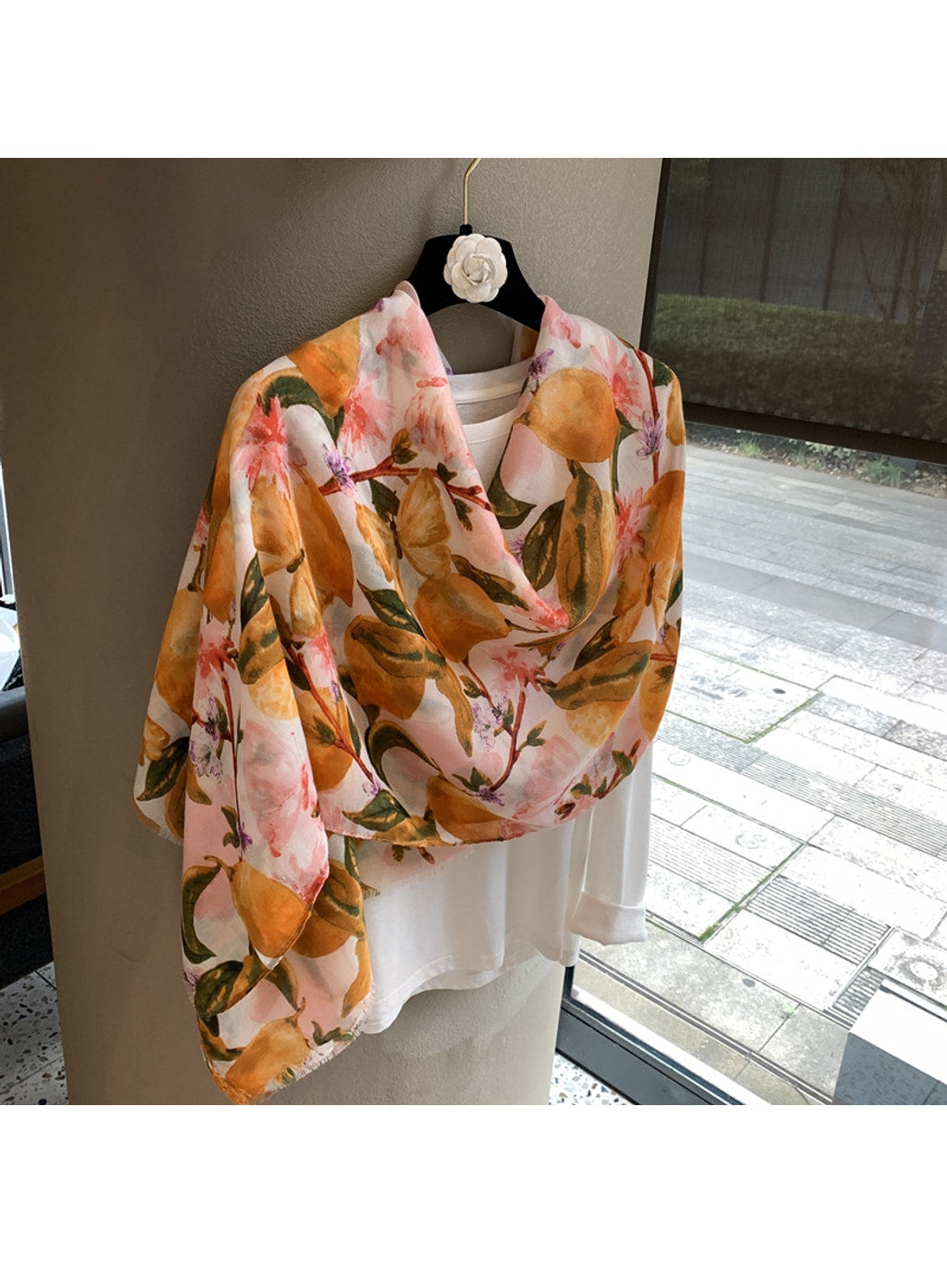 Scarvii - Lemon Print Rectangular Wrap Scarf